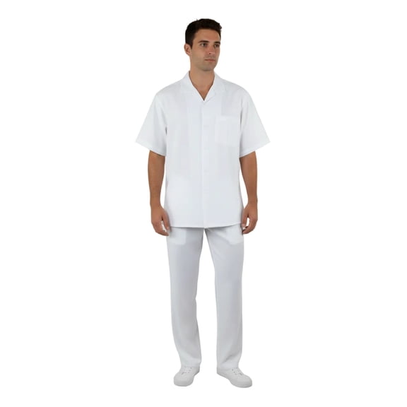 Men 2pc Walking Leisure Suit Short Sleeves By DREAMS 256 Solid White New