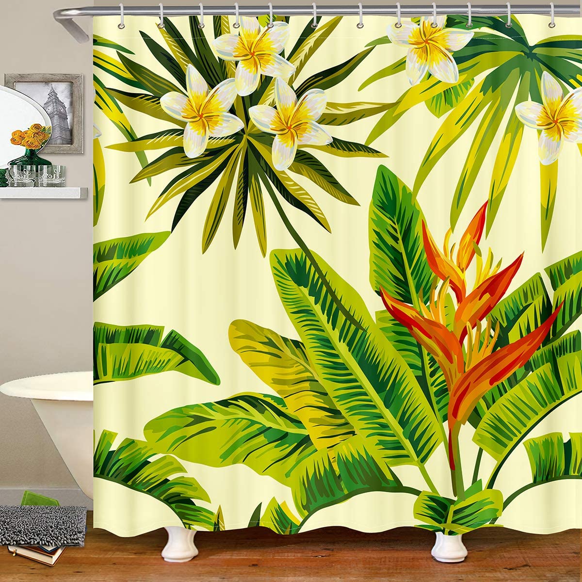 Botanical Shower Curtain Green Leaf Tropical Watercolor Floral Plant
