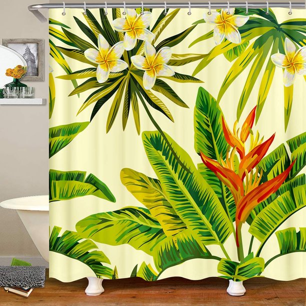 Botanical Shower Curtain Green Leaf Tropical Watercolor Floral Plant