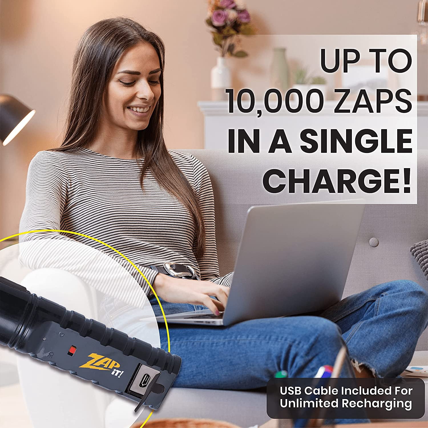 Zap It! Bug Zapper Rechargeable Racket, 4,000 Volt, USB Charging Cable, 2 Pack (Mini, Black)