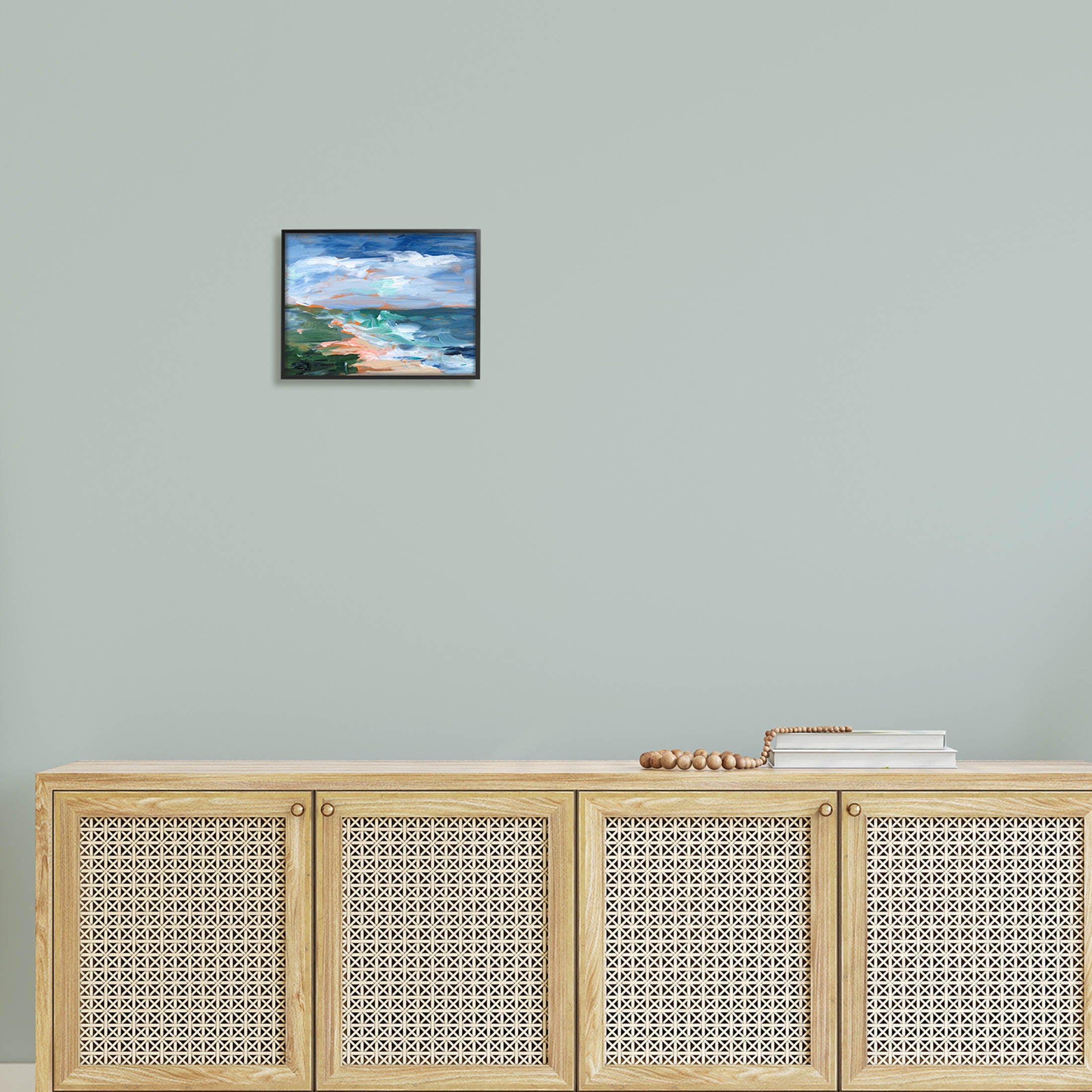 Crashing Beach Waves Abstract Scene Landscape Painting Black Framed Art Print Wall Art