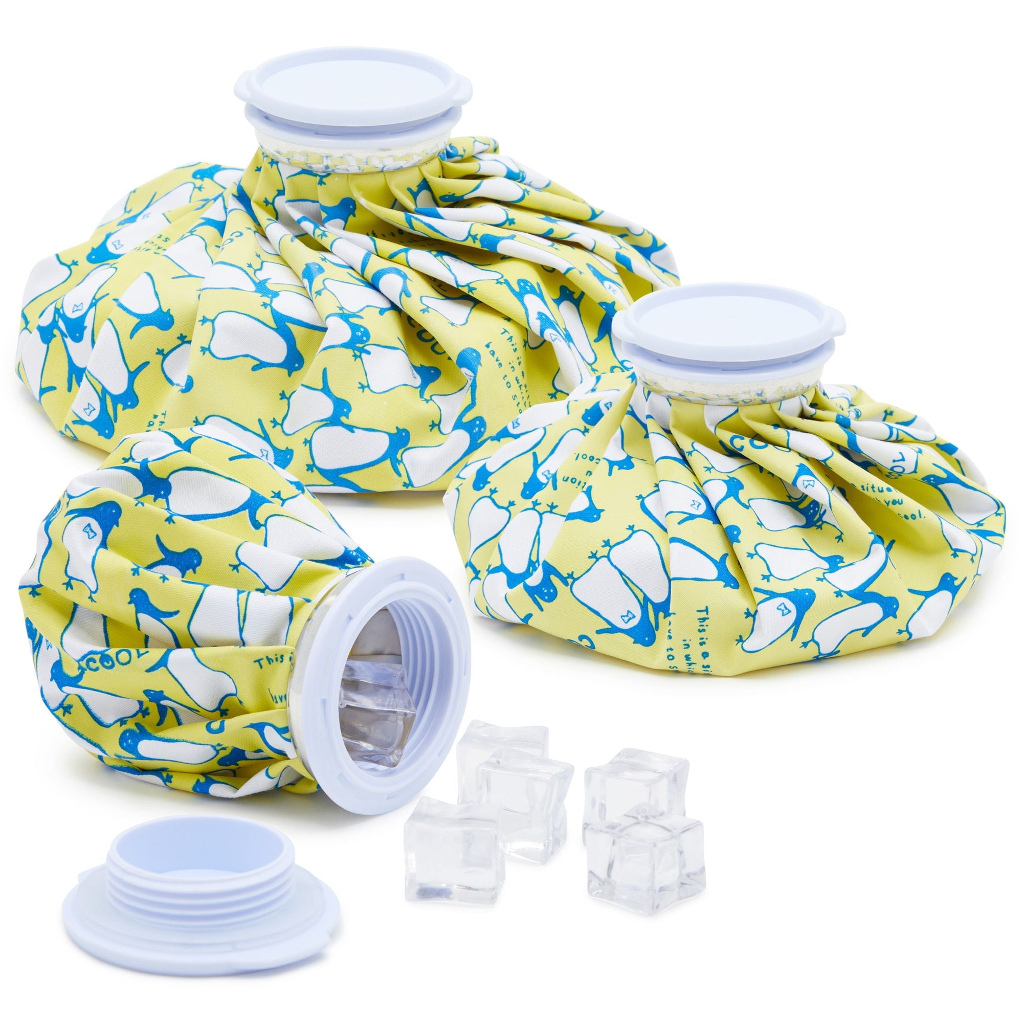 3 Pack Refillable Ice Packs for Pain Relief, Injuries, Headaches, Sprains, Reusable Penguin Print Bags for Swelling (3 Sizes)