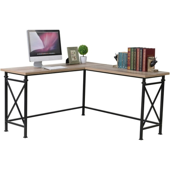Homestar Banquo Corner Desk In Reclaimed Wood Finish And Metal Legs Homestar Banquo Corner Desk In Reclaimed Wood Finish And Metal Legs Com
