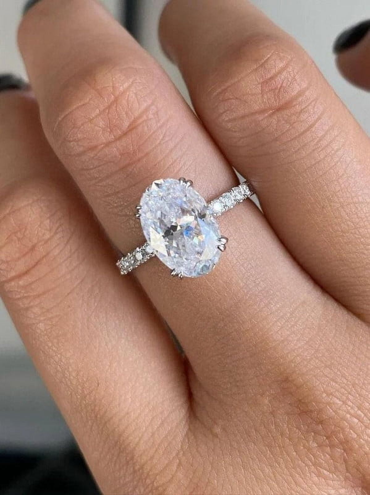 Cora Jewellery Huge 4TCW Doble Prong Oval Moissanite Hidden Halo Engagement Ring For Women, 14K Yellow Gold