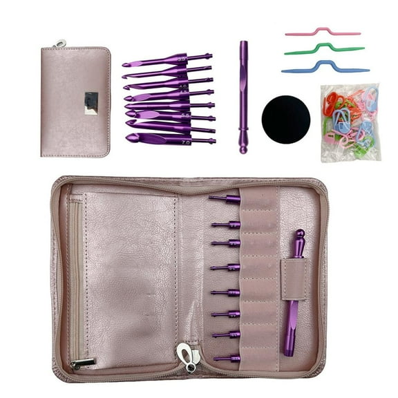 WE-POLUJ Aluminum Crochet Hook with 8 Interchangeable Tip Knitting Marker Knitting Needle