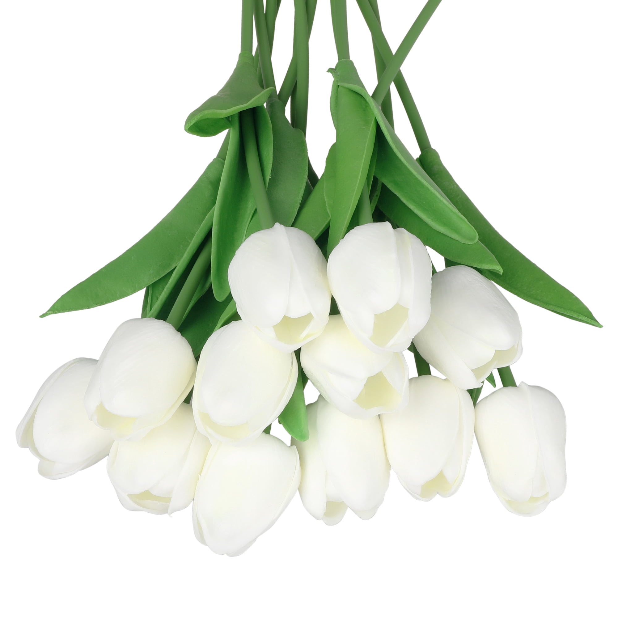 Unique Bargains Artificial Tulip Fake Flowers 12pcs Bouquets for Home Wedding Decor White