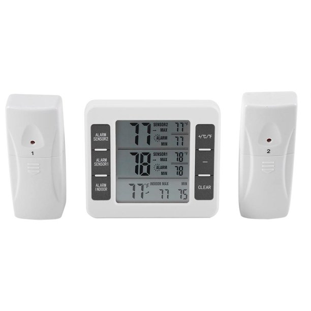 HERCHR Wireless Digital Audible Alarm Refrigerator Thermometer with