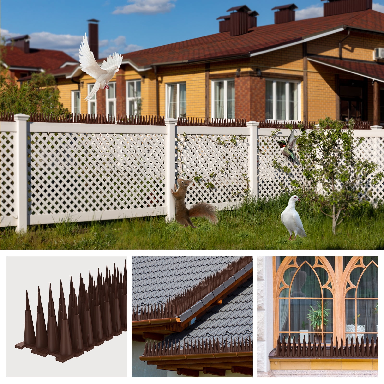 Ikoopy 12 Pack Bird Pigeon Spikes Tool Kit Flexible Versatile Fence Spikes of Birds Set Sturdy Animals Away Fence Kit for Outside Use 11.81*0.79*0.79in Brown