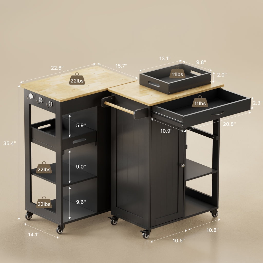 Aiho Kitchen Island Cart on Wheels with Towel Bar and Hooks, Rolling Mobile Serving Utility Cart with Drawer and Adjustable Shelves, Black