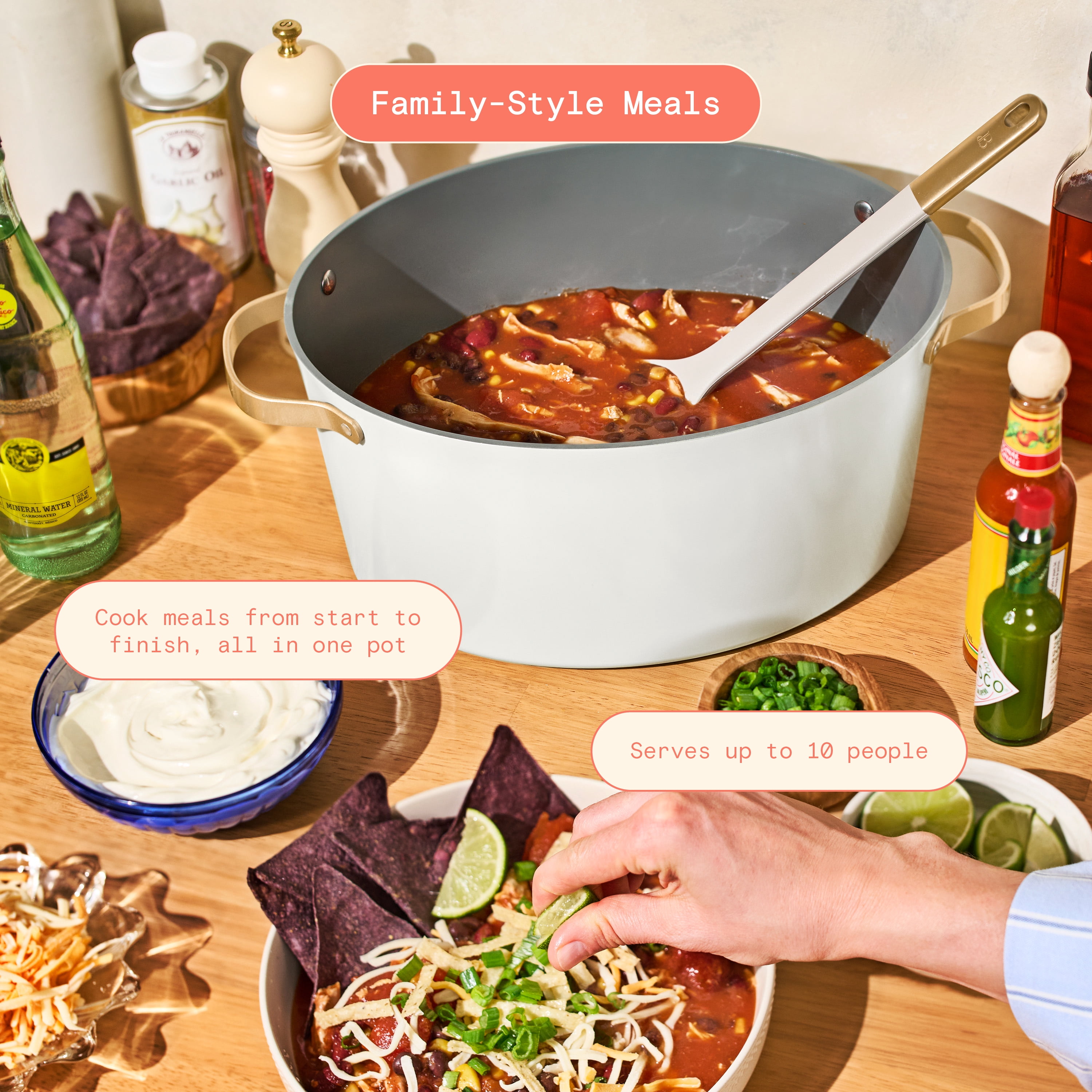 Beautiful 10-in-1, 8 Qt Multi-Cooker with Bamboo Steamer Insert and 7 Preset Functions, White Icing by Drew Barrymore