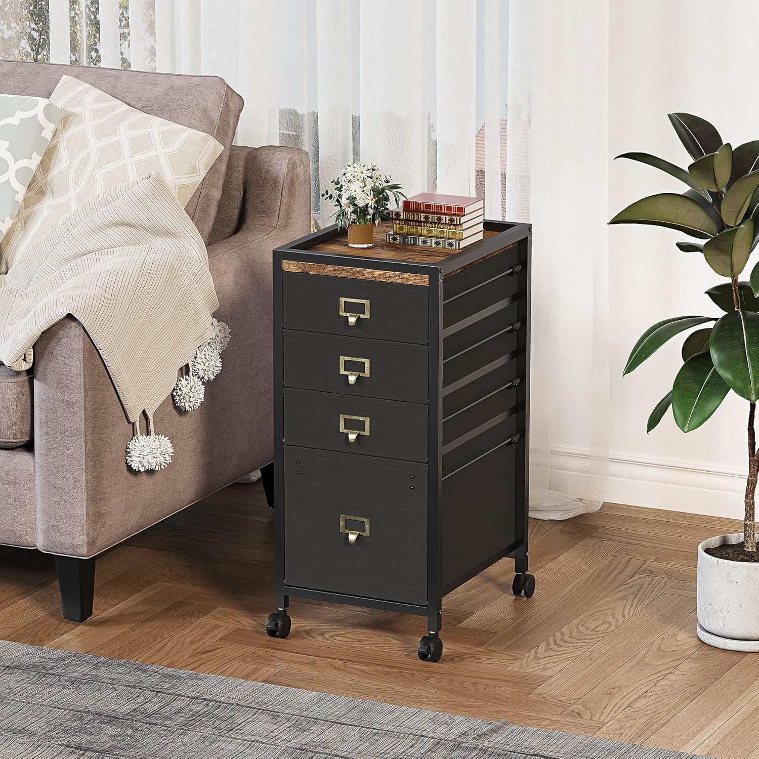 GAOMON File Cabinet with 4 Drawers, Rolling Vertical Filing Cabinet for Home Office, Letter & A4 Size Storage, Small Under Desk Cabinet on Wheels