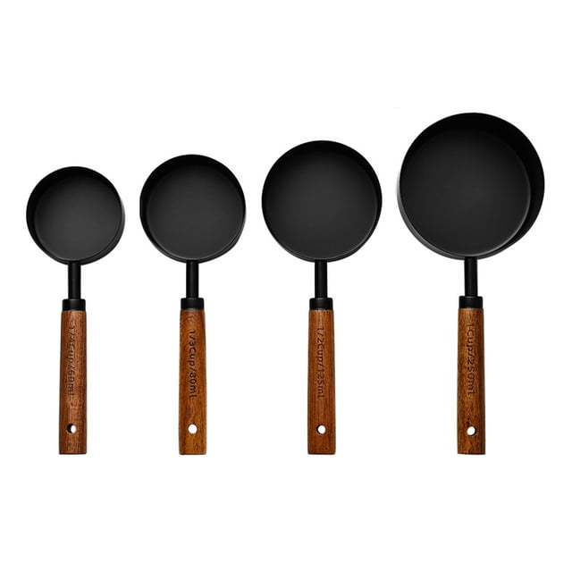 BUYISI Wooden Handle Measuring Spoon Ergonomic Design Precise Measuring Wood Handle 60+80+125+250Ml