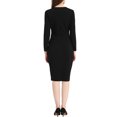 thumbnail image 3 of MODA NOVA Juniors Bodycon Pencil Midi Dress Round Neck 3/4 Sleeve Peplum Wear-to-Work  Sheath Dress, 3 of 5