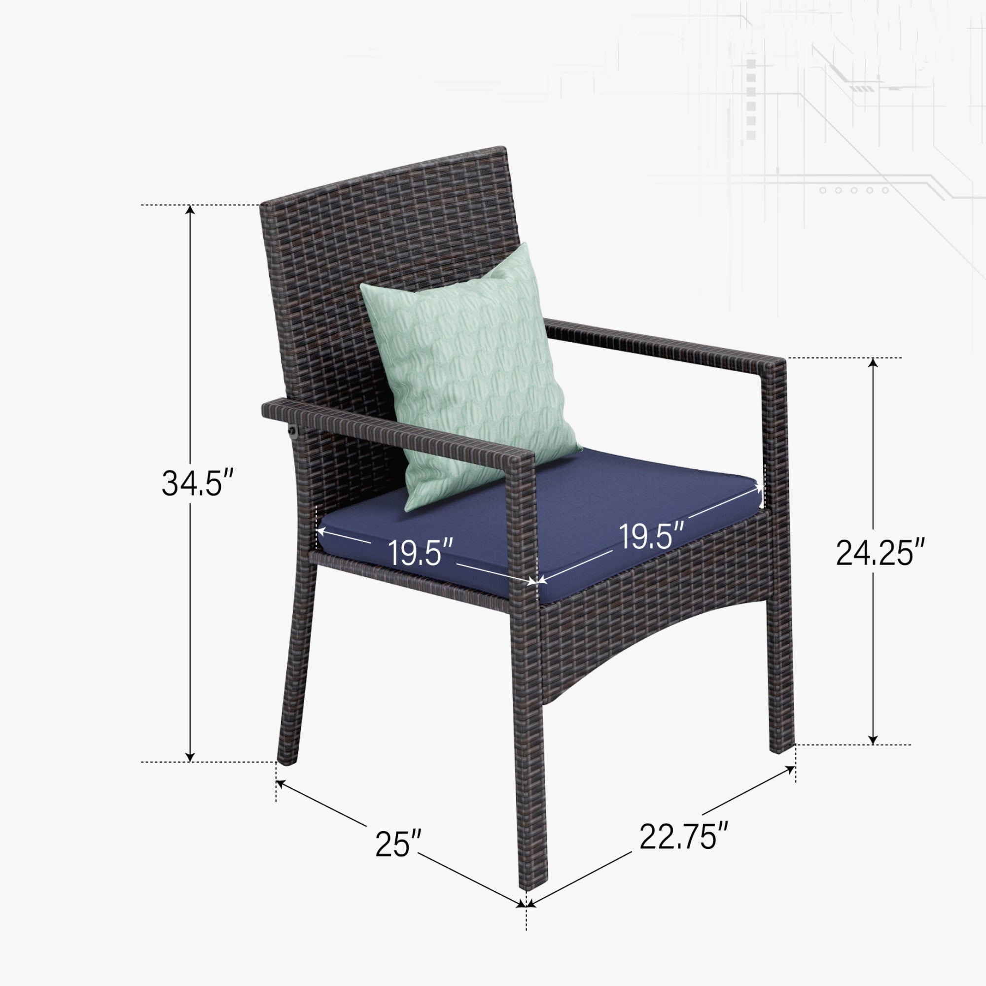 MF Studio 7-Piece Outdoor Patio Dining Sets with Rectangle Metal Table and 6 PCS Rattan Cushioned Chairs, Navy Blue