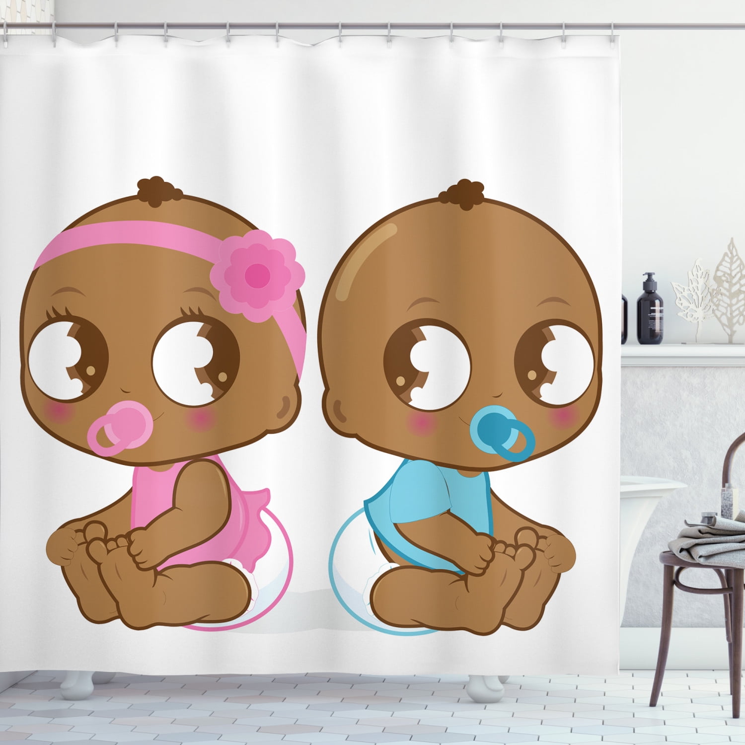 Gender Reveal Shower Curtain Cute, African American Print Shower Curtains