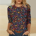thumbnail image 2 of CYMMPU 3/4 Sleeve Crew Neck Blouses for Women Dressy Casual Spring Tunic Tops Loose Fit Fall Fashion Shirts Flower Printed Lightweight Basic T-Shirts Multicolor M, 2 of 5