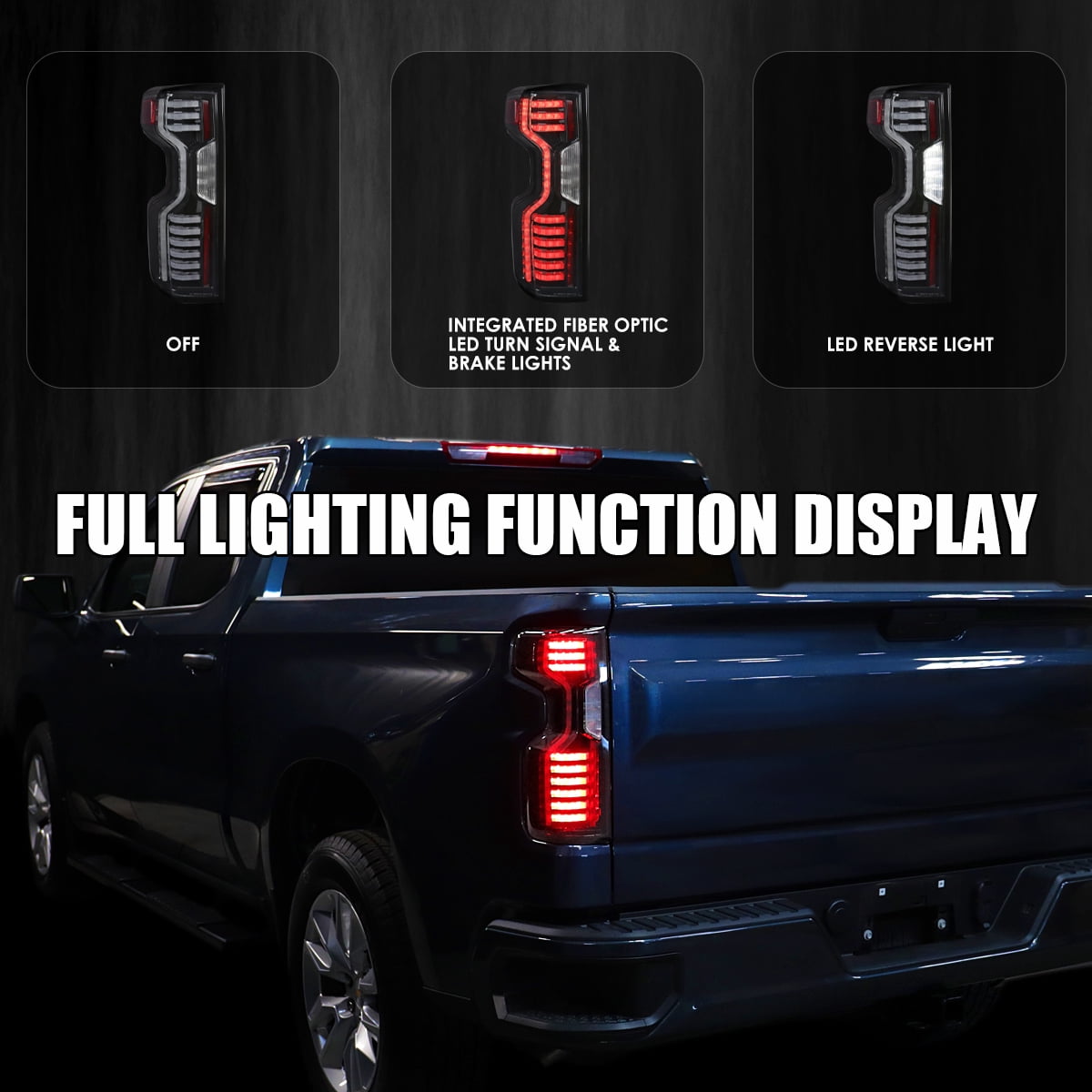 Maxcomotors Black/Smoke LED Tail Lights For 2019-2023 Chevy Silverado 1500