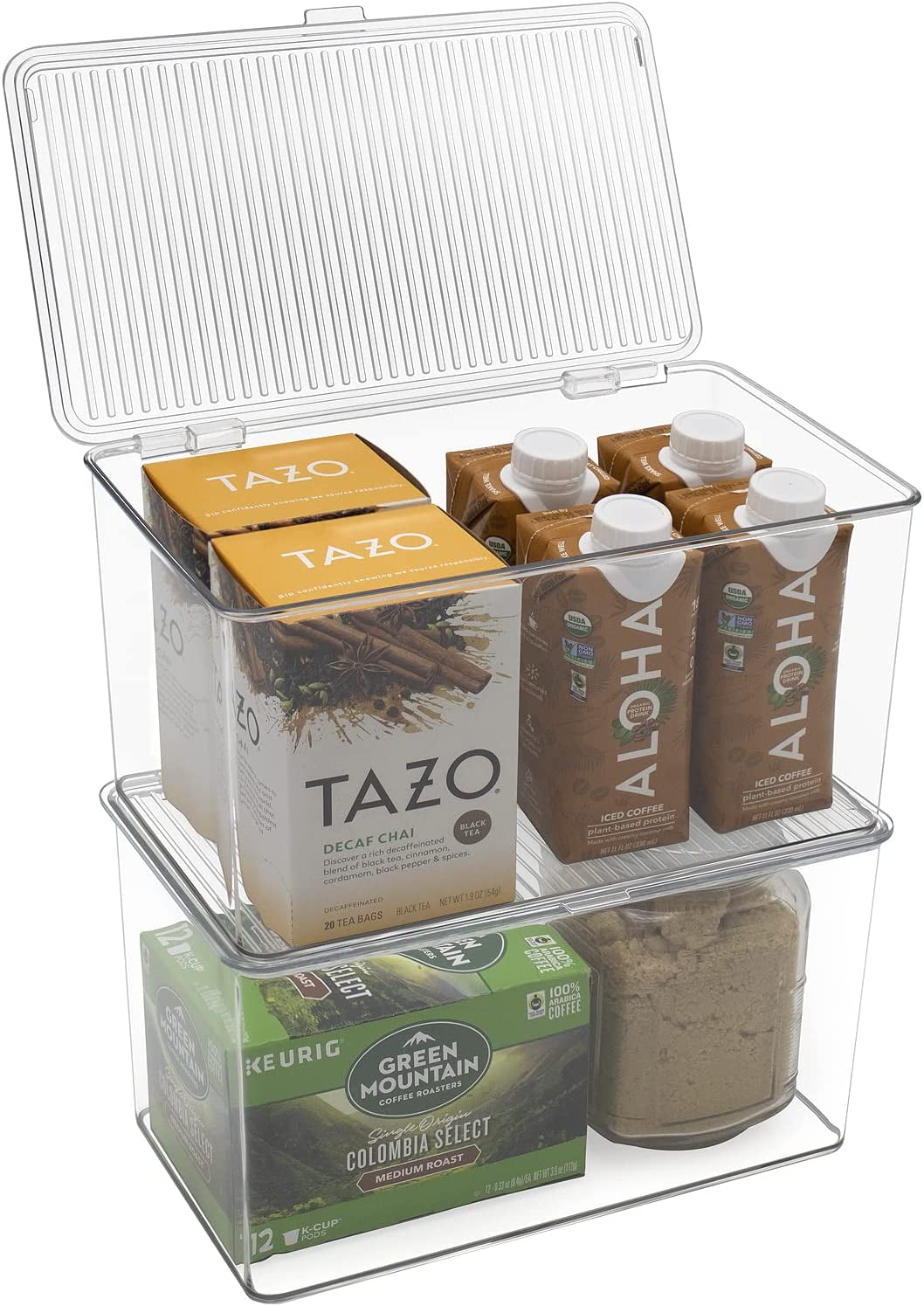Sorbus Organizer Bins with Attached lids | Kitchen Pantry Organization Storage Bins, Small Clear Storage Box for Fridge | Food Storage Containers for Organizing, Cabinet Organizers (2-Pack, Large)