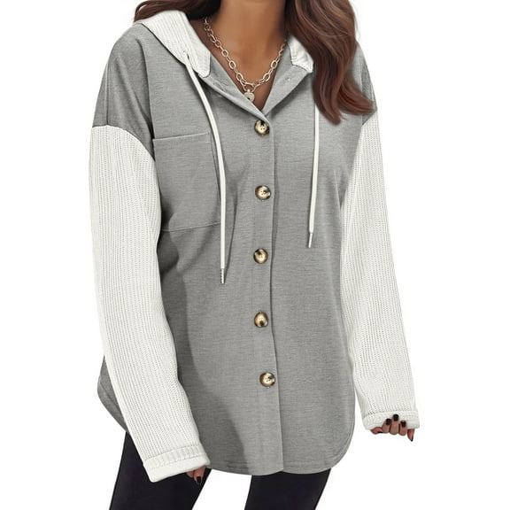 MOSHU Oversize Hoodies for Women Loose Fit Drawstring Hooded Womens Sweatshirts Button Down Shacket Jackets with Pocket