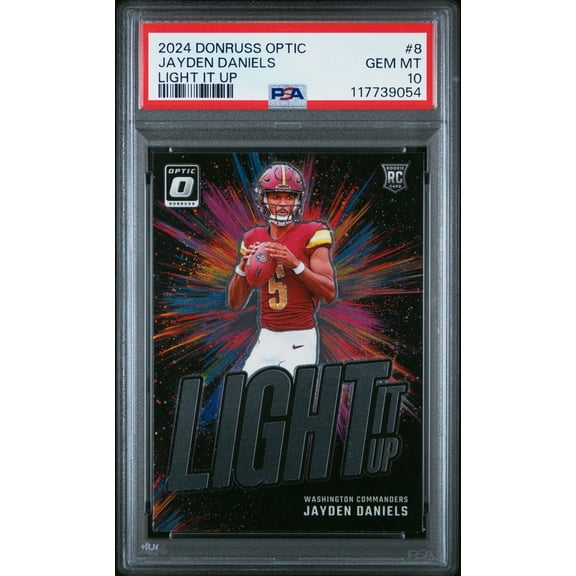 Graded 2024 Panini Donruss Optic Jayden Daniels #8 Light It Up Rookie RC Football Card PSA 10 Gem Mint