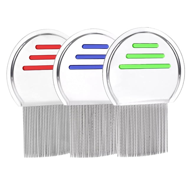 Peine de acero inoxidable para piojos, peine de metal, elimina los piojos de forma segura, para niños y adultos, para piojos de la cabeza y liendres, azul, rojo, verde, 3 piezas