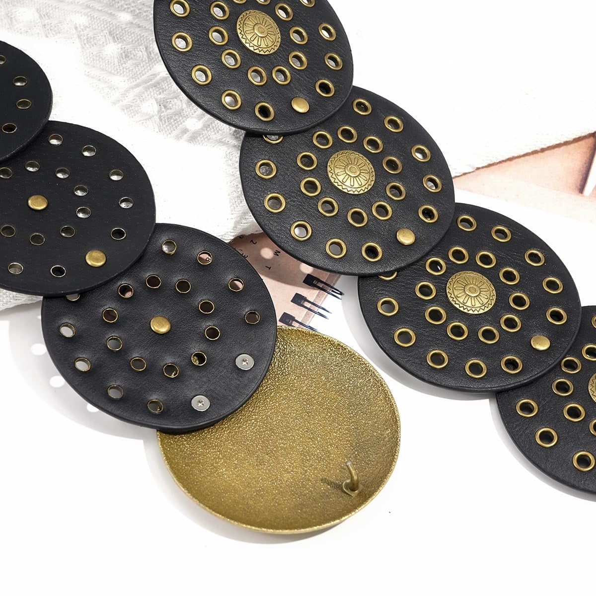 Wide Disc Belt for Women Vintage Hollow Boho Leather Belt 