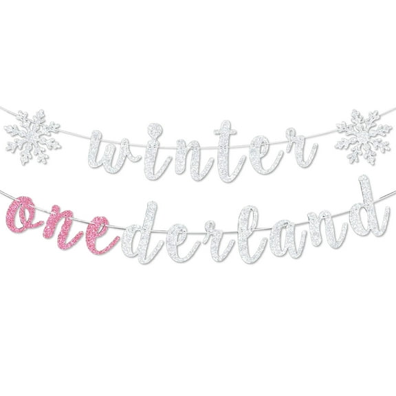 Winter Onederland Party Decorations: Glitter Banner & Snowflake Decor Set for Winter Celebrations