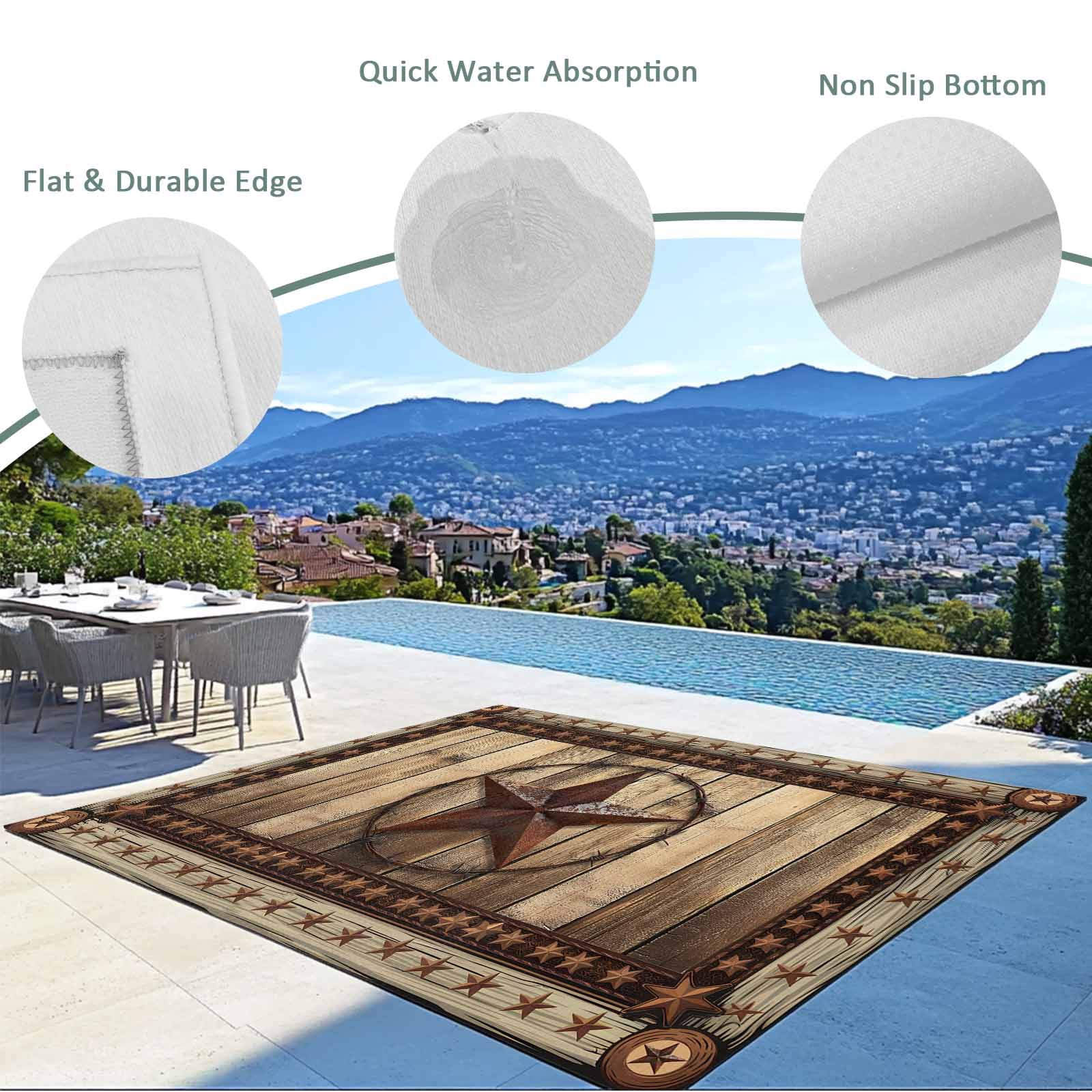 Western Farmhouse Outdoor Rug 6x9 Ft - Reversible Patio Rug Outdoor Camping Rugs, Primitive Rustic Country Retro Texas Star Indoor Outdoor Area Rugs, Non-Slip Outdoor Carpet Runner for Deck/Porch