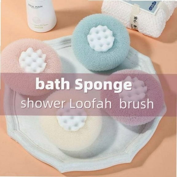 2 Counts Bath Sponge Body Brush,Exfoliating Body Scrubber Mesh Balls,Bath Loofah Sponge Brush to Scrub The Body and Enjoy Shower-Random Colors sponge baby natural sponge