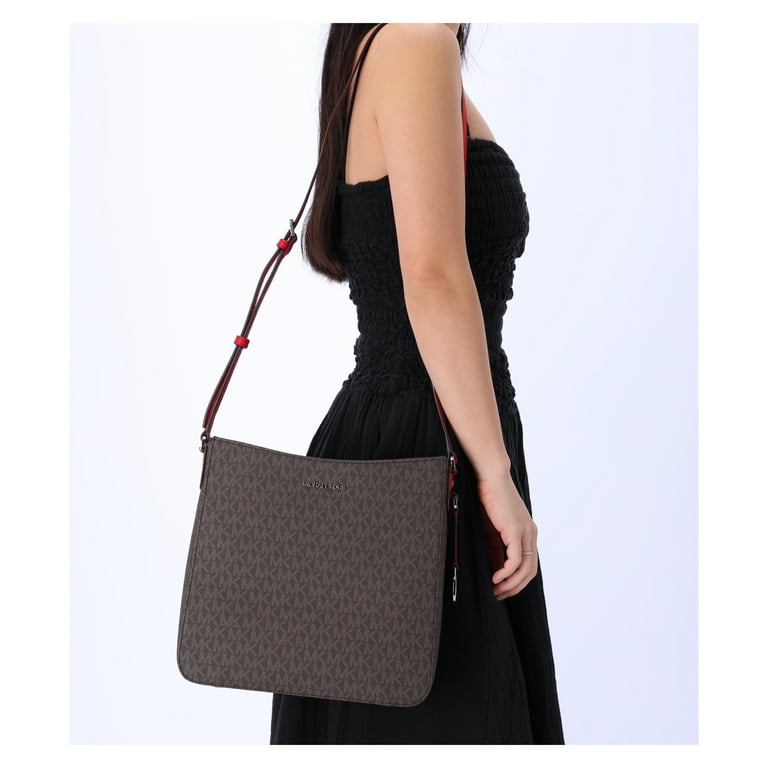 Michael Kors Jet Set Travel Large Messenger Bag Crossbody Brown Mk Bright Red