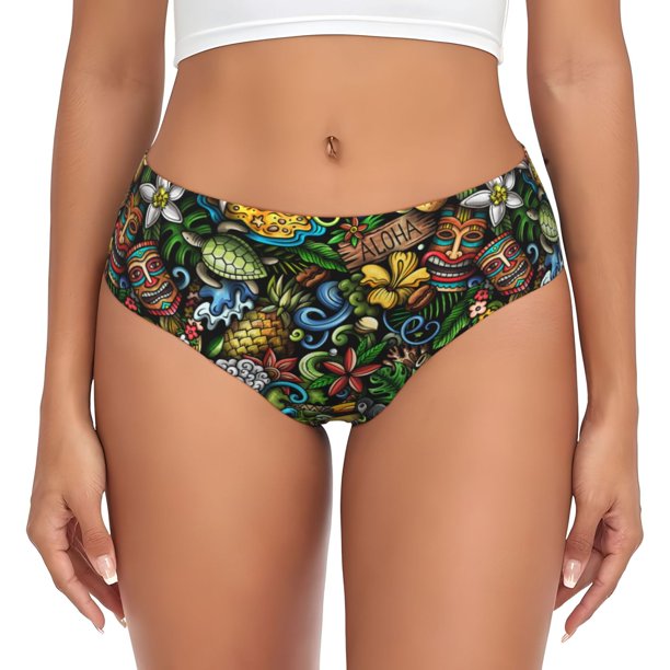 Fotbe Hawaiian Culture Symbols Calzones Estampados para Mujer – Ropa Interior de Algodón, Cómoda, Suave y Elástica-3X-Large