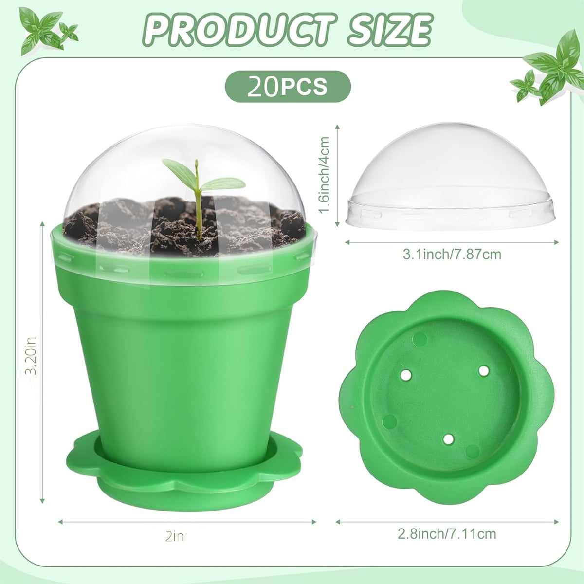 Plastic Cake Cup Plant Pots with Dome & Bottom- GIXUSIL Mousse Ice Cream Pudding Containers Cups- Small Flower Pots for Plant Succulent Vegetable - Baking Molds (20 Packs, Green)