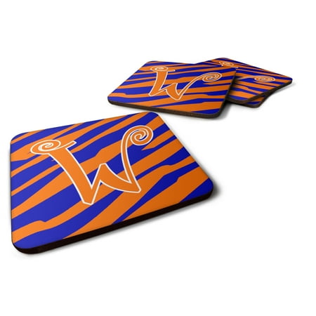 

Carolines Treasures CJ1036-WFC Letter W Initial Tiger Stripe Blue and Orange Foam Coaster Set of 4 3 1/2 x 3 1/2