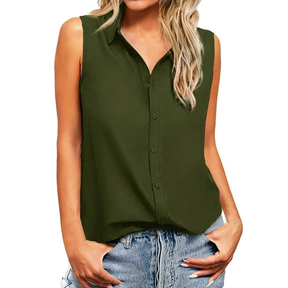 MESSUEN Sleeveless Tops Loose Tank Tops V-neck Raglan Sleeveless Button Down Shirts Casual Work Blouses Solid Loose V Neck Tank Tops Women's Casual Tops Womens Blouses Summer Army Green L