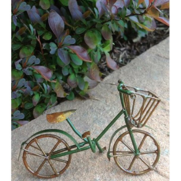 Miniature Dollhouse FAIRY GARDEN ~ Small Rustic Blue Metal Bicycle with Basket 