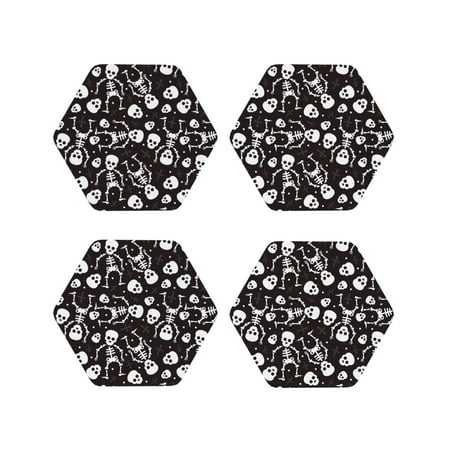 

Fuzoiu Skeleton Print Leather Coasters Set Drink Coasters Set of 4 for Tabletop Protection Durable PVC Coasters Home Décor and Housewarming Gift-Hexagon