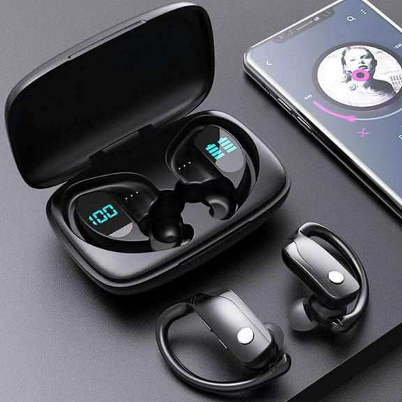FYHALE Bluetooth Earphones with Microphones Sport Ear Hook LED Display Wireless Headphones HiFi Stereo Earbuds Headsets