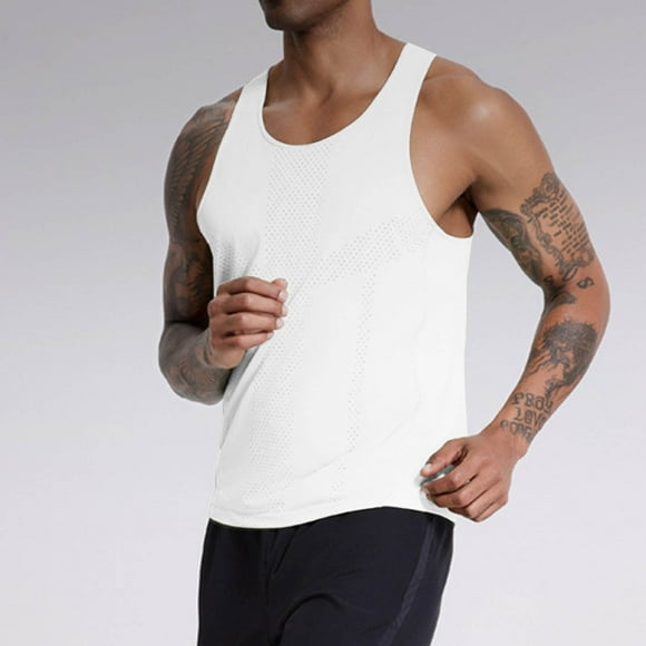 pstuiky Camisetas sin mangas para hombre, Camiseta deportiva corta sin mangas con cuello redondo y elástica de color liso para hombre Camisas de hombre xxl