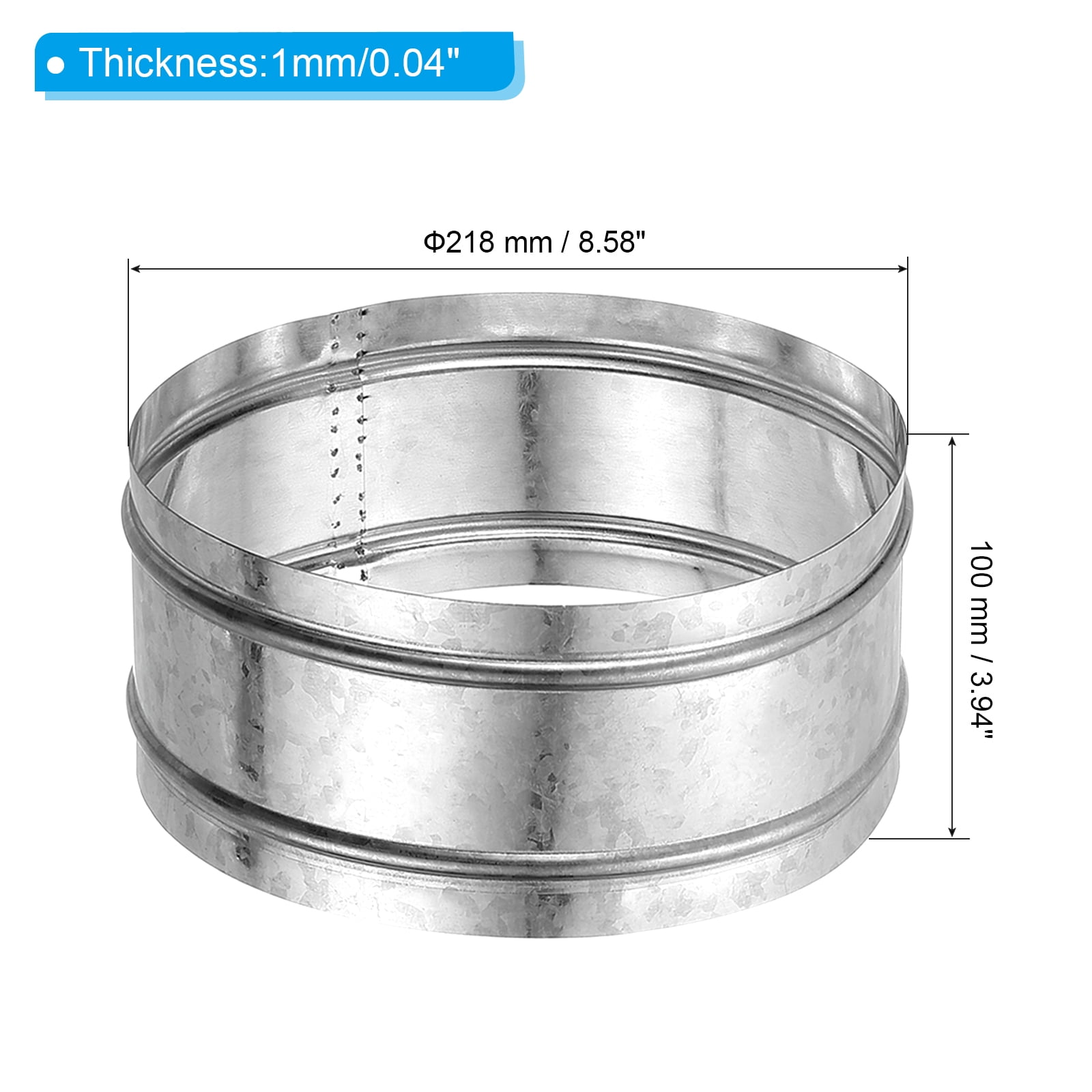 Uxcell 8.6" Duct Connector, 1 Set Galvanized Iron Duct Coupling Vent Coupler Dryer Pipe Coupling Hose Extension Connector with Duct Clamps for HVAC Exhaust Fan Vent Systems, 4" Long