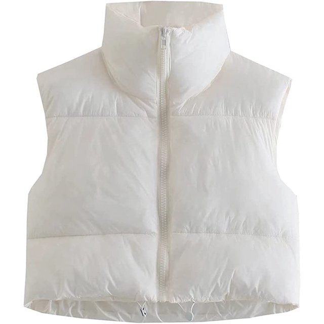 LinYooLi Gilet Court pour Femmes avec Col Montant Gilet Léger Rembourré à Fermeture Éclair 2022