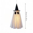 thumbnail image 3 of Cififendec Halloween Light Up Fabric Ghost Hanging Ornament, Double Layer Tulle Ghost with Witch Hat for Porch Eave and Fireplace Mantel Decor, 21.65", 3 of 9