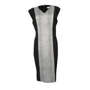 Calvin Klein Women's Animal Textured V-Neck Sheath Dress (4, Black/Cream)