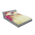 thumbnail image 2 of Ambesonne Retro Fitted Sheet & Pillow Sham Set, Vintage Oleander Flowers, Queen, Pink Green Pale Yellow, 2 of 2