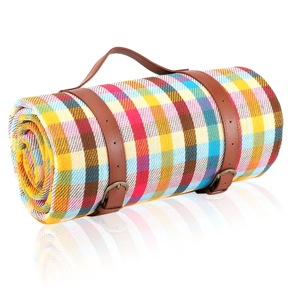 LANDLIT Extra Large Picnic Outdoor Blanket, 80"x 80" Waterproof and Foldable Beach Blanket with Carry Strap, 3-Layer Soft Fleece Outdoor Blanket for 6 to 8 Adults Camping, Travel, Park, Grass, Patio