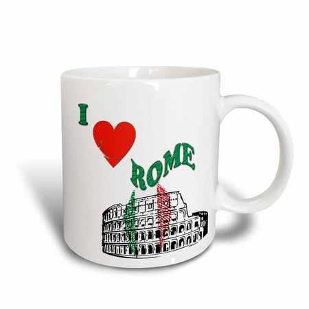 Raffaellesco Italian Ceramic - 3dRose I love Rome. Colosseum in Rome. Italian flag. Popular saying, Ceramic Mug, 11-ounce