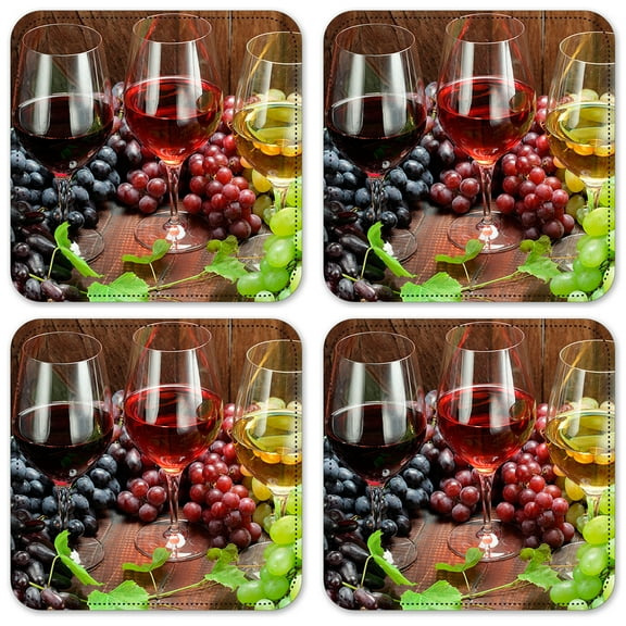 Vinyl Drink Coasters - Set of 4 - Wine with Grapes