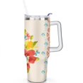 thumbnail image 2 of 40oz Pioneer Colorful Floral Stainless Steel Flip Straw Tumbler with Lid and Straw Spill Proof Travel Cup Double Wall Vacuum Insulated Coffee Mug with Handle White, 2 of 7