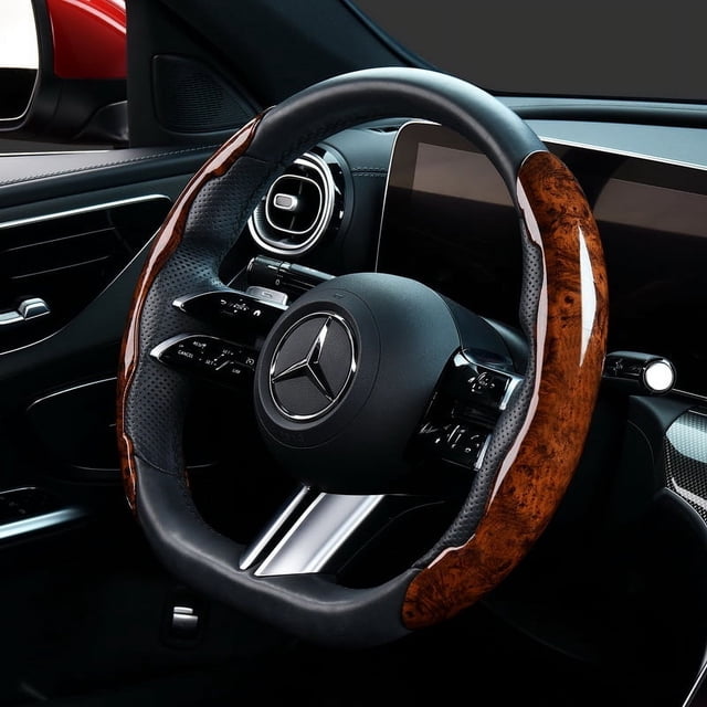 Funda para volante de coche con diseño de madera de durazno, tipo tarjeta, hebilla, antideslizante, ultrafina, para verano, universal