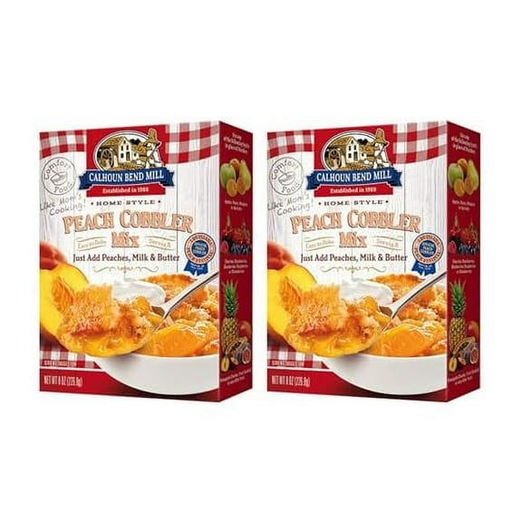 Calhoun Bend Mill Peach Cobbler Mix Sweet & Crunchy Topping Deep Dish American Dessert Versatile Delicious Crust Mix- 8 oz Pack of 2