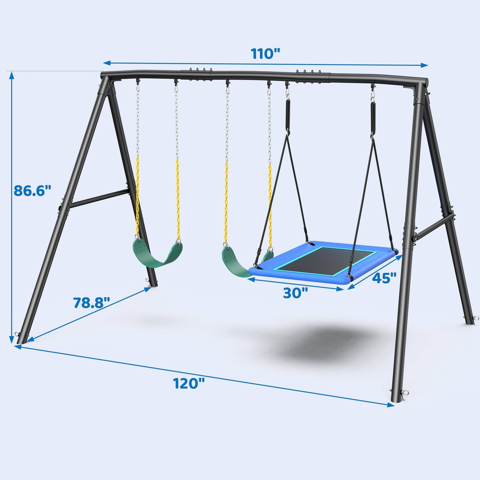 KloKick, Swing Set, Supports 600 lbs, Outdoor Heavy Duty Metal